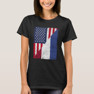 Halb USA Flagge Half Niederländische Flagge Amerik T-Shirt