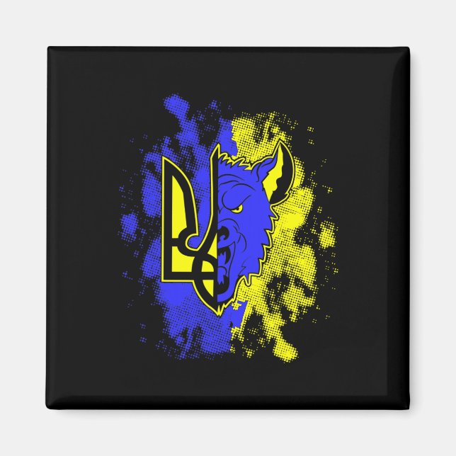 Halb Wolf halb Ukraine Tryzub Ukrainisches Symbol  Magnet (Vorne)