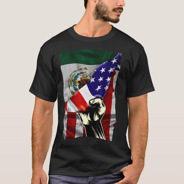 Halbamerikanische Flagge mexikanisches ROOTS USA F T-Shirt (Vorderseite)
