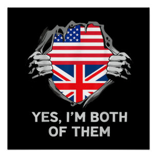 Halbamerikanische Half Britische USA Flaggen Mens Poster