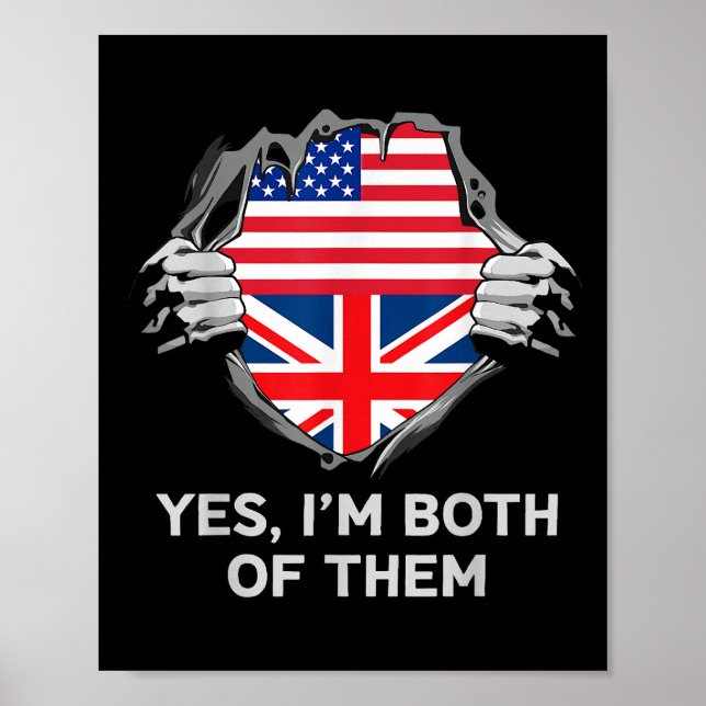 Halbamerikanische Half Britische USA Flaggen Mens  Poster (Vorne)