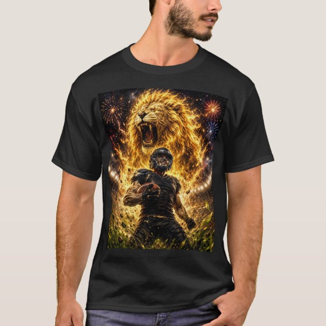 Halbärmel T-Shirt schwarze Farbe Löwe Design (Vorderseite)