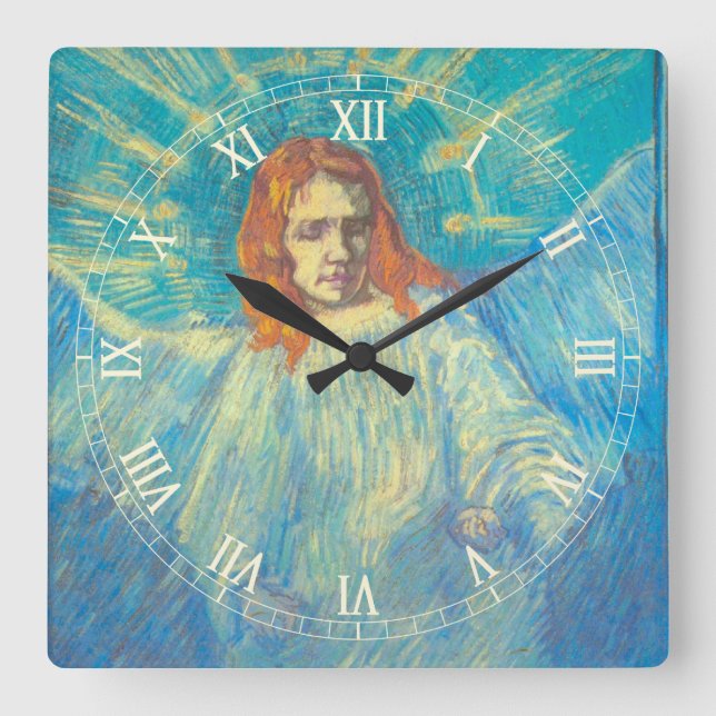 Halbbild eines Engels von Vincent van Gogh Quadratische Wanduhr (Vorderseite)