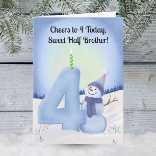Halbbruder 4. Geburtstag Schneemann mit schneereic Karte