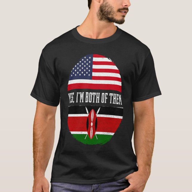 Halbe Amerikaner Halbe Kenyan USA Flagge Kenia Erb T-Shirt (Vorderseite)