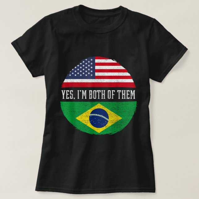 Halbe Amerikaner Half brasilianische Flagge USA Br T-Shirt (Design vorne)