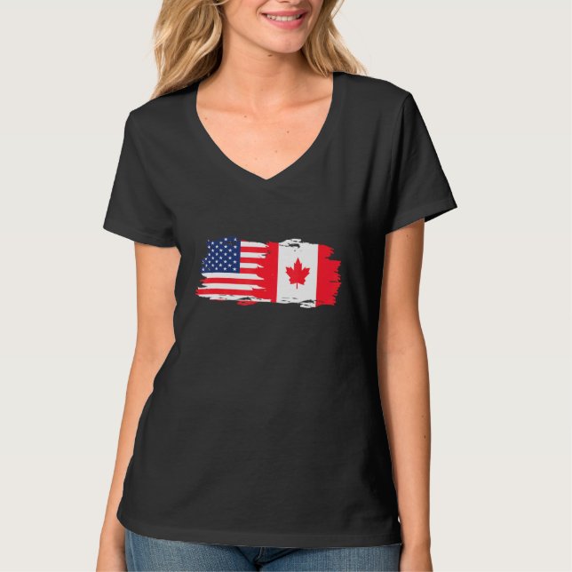 Halbe Amerikaner Half Kanadier Roots America Kanad T-Shirt (Vorderseite)