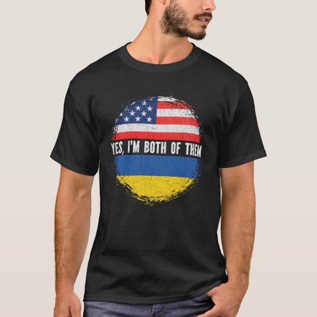 Halbe Amerikanerin Halbe ukrainische Flagge Ukrain T-Shirt (Vorderseite)