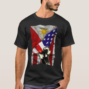 Halbe amerikanische Flagge Filipino ROOTS USA Flag T-Shirt