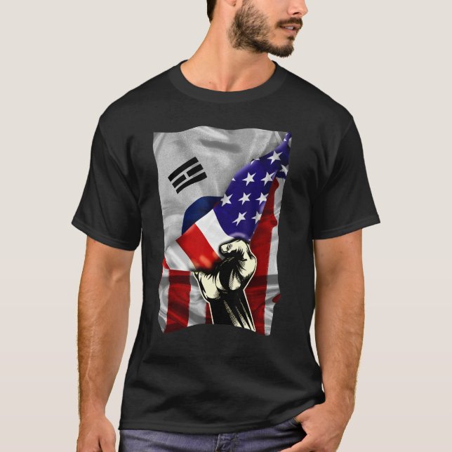 Halbe amerikanische Flagge koreanisches ROOTS USA  T-Shirt (Vorderseite)