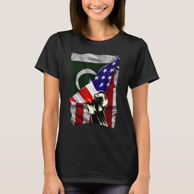 Halbe amerikanische Flagge Pakistani ROOTS USA Fla T-Shirt (Vorderseite)