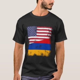 Halbe armenische Flagge Vintag Armenien-USA-Gesche T-Shirt