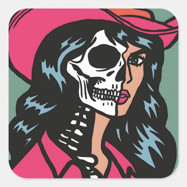 Halbe Cowgirl Half Skeleton Pop Art Spooky Sticker (Vorderseite)