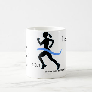 Halbe das Marathon-Tasse der Frauen mit blauem Kaffeetasse