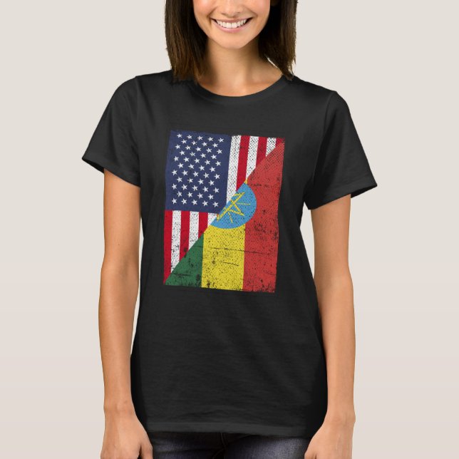 Halbe Flagge der USA Halbfinale Ethopia Flag Ameri T-Shirt (Vorderseite)