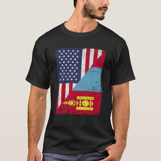 Halbe Flagge USA Halbmongolische Flagge Amerikanis T-Shirt (Vorderseite)
