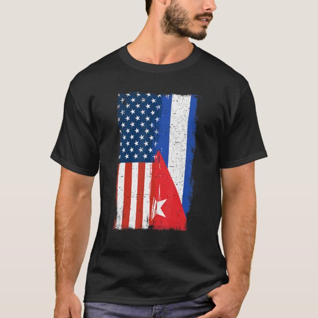 Halbe kubanische Halbamerikanische Flagge Kuba Ame T-Shirt (Vorderseite)