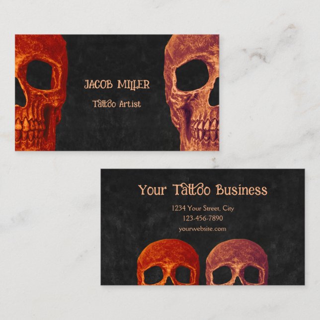 Halbe Skull Gothic Orange Schwarze Textur Tattoo S Visitenkarte (Vorne/Hinten)