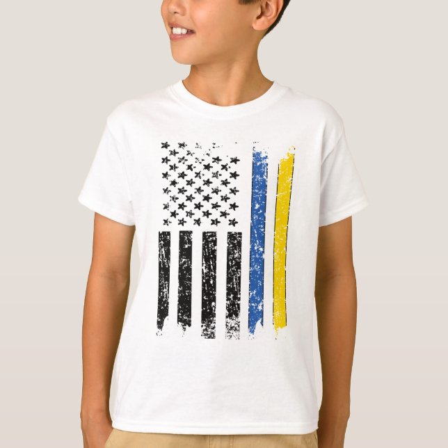 Halbe ukrainische Halbamerikanische Flagge Ukraine T-Shirt (Vorderseite)