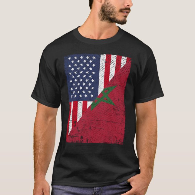 Halbe US-Flagge Halbmarokkanische Flagge Amerikani T-Shirt (Vorderseite)