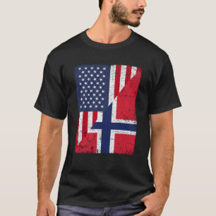 Halbe USA-Flagge halbe norwegische Flagge amerikan T-Shirt