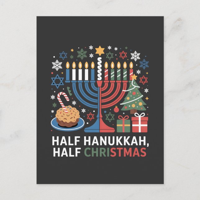 Halbe Weihnachten Half Hanukkah Christmukah Funny Ankündigungspostkarte (Vorderseite)