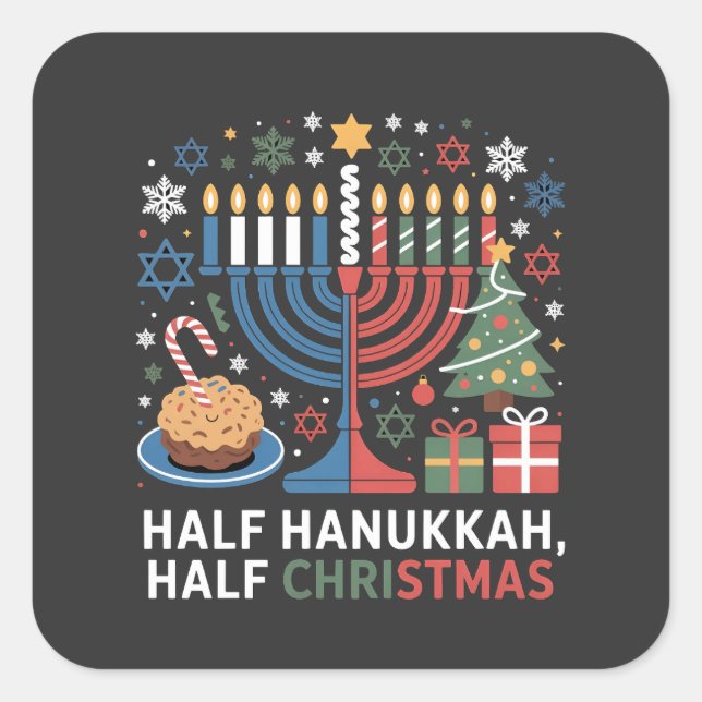 Halbe Weihnachten Half Hanukkah Christmukah Funny Quadratischer Aufkleber (Vorderseite)