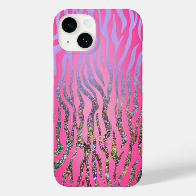 halber Glitzer Rosa Tiger drucken Case-Mate iPhone Hülle (Rückseite)