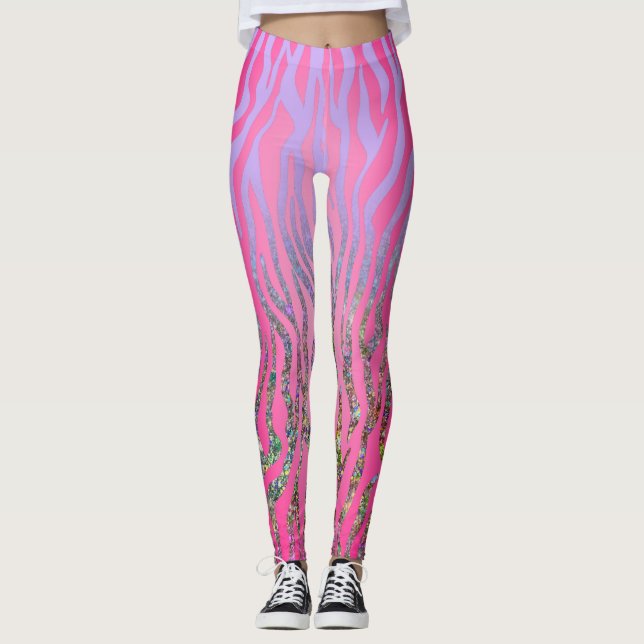 halber Glitzer Rosa Tiger drucken Leggings (Vorderseite)