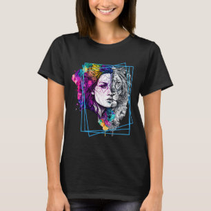 Halber Löwe Halb Frau Synthwave Kristalle Große Ka T-Shirt