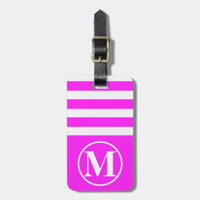 Halber Streifen Mit Monogramm rosa Gepäckanhänger (Vorderseite vertikal)