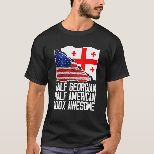 Halbgeorgische Half-Amerikanisches Georgien US-Fla T-Shirt (Vorderseite)