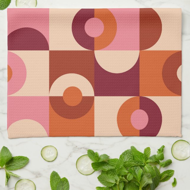 Halbkreise des mittleren Jahrhunderts Orange Pink  Geschirrtuch (Gefaltet)