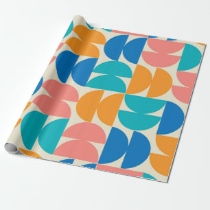 Halbkreise im Mid-Century-Stil in Orange, Türkis, Geschenkpapier