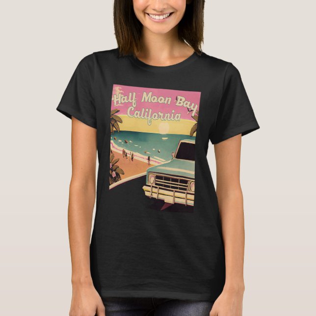 Halbmond Bay Retro Beach Vacation Souvenir Califo T-Shirt (Vorderseite)