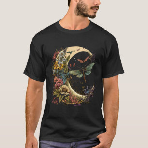 Halbmond Dragonfly Insekt Hippie Farbige Blume T-Shirt