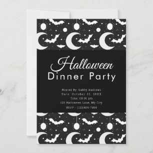 Halbmond-Fledermäuse-Spinnen-Halloween-Abendessen Einladung