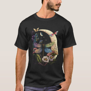 Halbmond Libelle Insekt Hippie Bunte Blumen T-Shirt