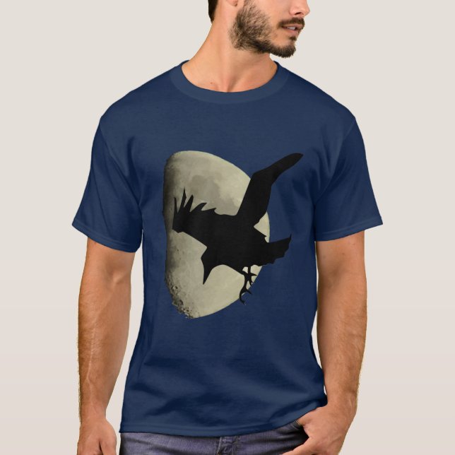 Halbmond mit fliegender roter Crow-Silhouette T-Shirt (Vorderseite)