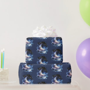 Halbmond Sterne Himmelblau Halloween Geschenkpapier