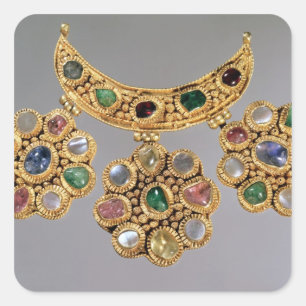 Halbmondförmige Halskette mit Anhängern Quadratischer Aufkleber