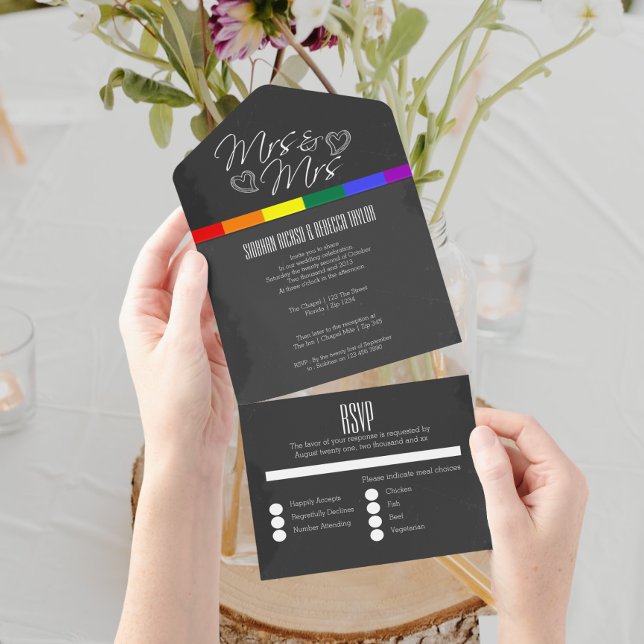 Halbpension Hochzeit doodle Herzen Mrs. und Mrs. All In One Einladung (Von Creator hochgeladen)