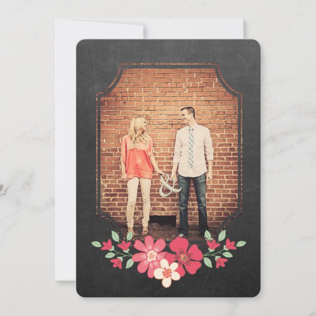 Halbpension Rustikale, florale Save the Date Typog Einladung (Vorderseite)