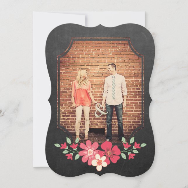 Halbpension Rustikale, florale Save the Date Typog Einladung (Vorderseite)