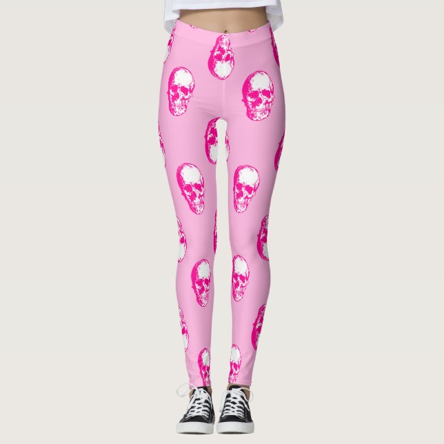 Halbrosa Schädelgotik Leggings (Vorderseite)