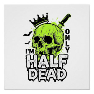 Halbtoter-Totenkopf-Halloween-Vintage-Gravur-Shirt Poster