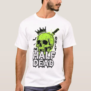 Halbtoter-Totenkopf-Halloween-Vintage-Gravur-Shirt T-Shirt