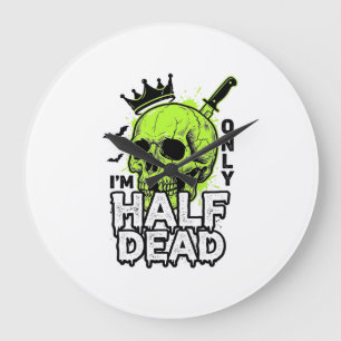 Halbtoter Totenkopf Halloween Vintage Gravur T-Shi Große Wanduhr