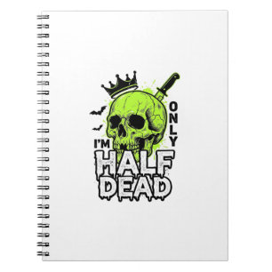 Halbtoter-Totenkopf-Halloween-Vintage-Stickerei-Sh Notizblock