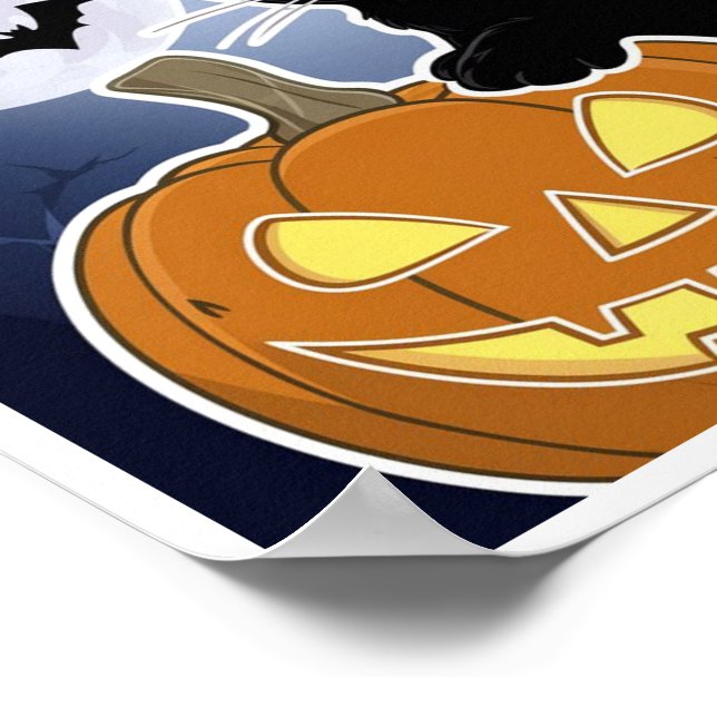 Halbwaschkatze mit Kürbis Poster (Ecke)